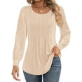 thumbnail image 1 of UVN Blouses for Women Pleated Long Sleeve Shirts Crew Neck Dressy Casual Tunic Tops, 1 of 9