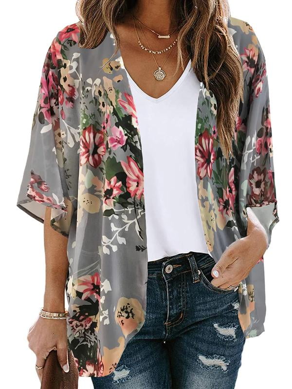 UVN Blouses for Women Print Kimono Plus Size Clothes Summer Casual Swimsuits Coverup Tops