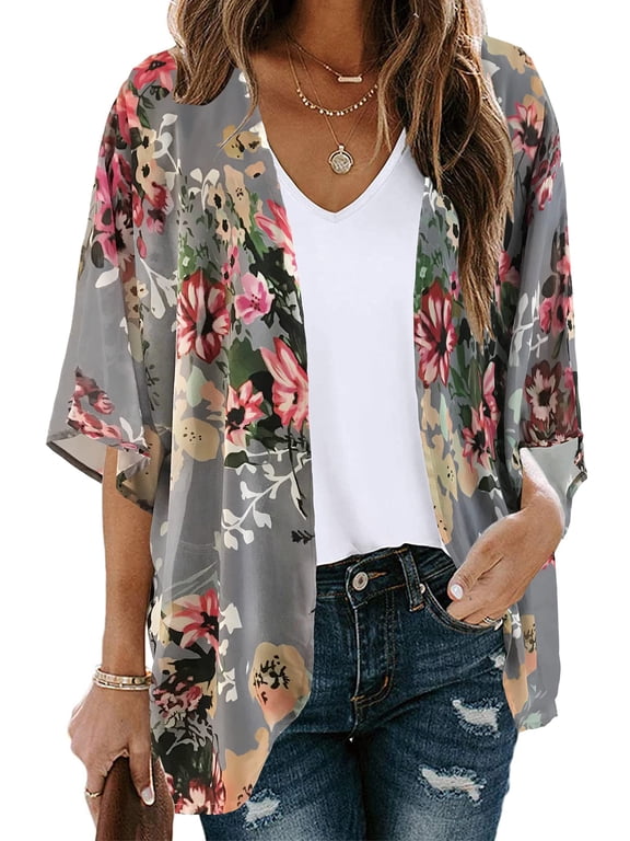 Blouses for Women Print Kimono Plus Size Clothes Summer Casual Swimsuits Coverup Tops