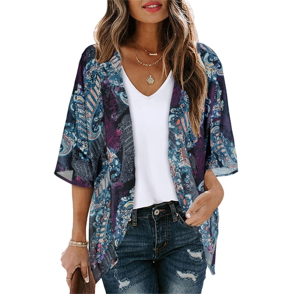 Shine Up Blouses for Women Print Kimono Plus Size Clothes Summer Casual Swimsuits Coverup Tops