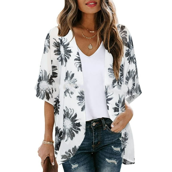 UVN Blouses for Women Print Kimono Plus Size Clothes Summer Casual Swimsuits Coverup Tops