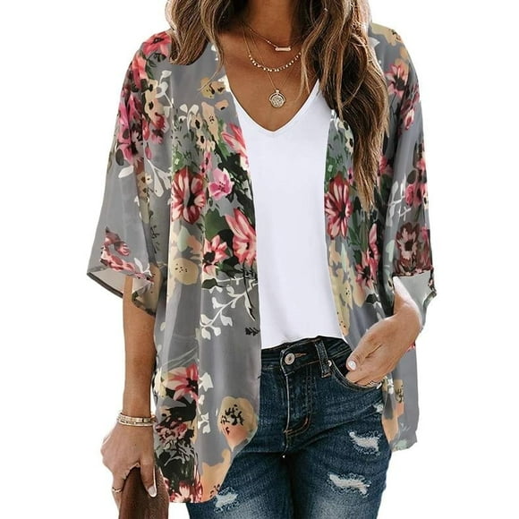 UVN Blouses for Women Print Kimono Plus Size Clothes Summer Casual Swimsuits Coverup Tops