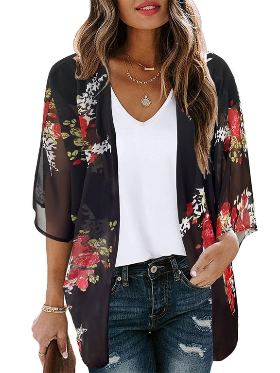 Blouses for Women Print Kimono Plus Size Clothes Summer Casual Swimsuits Coverup Tops