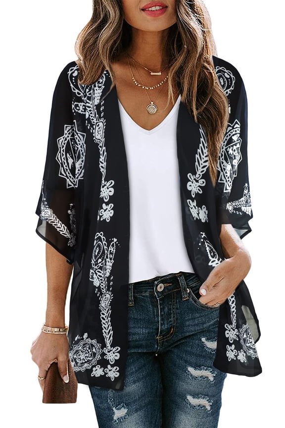 Blouses for Women Print Kimono Plus Size Clothes Summer Casual Swimsuits Coverup Tops