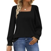 UVN Blouses for Women Square Neck Long Sleeve Shirts Dressy Casual Tunic Tops