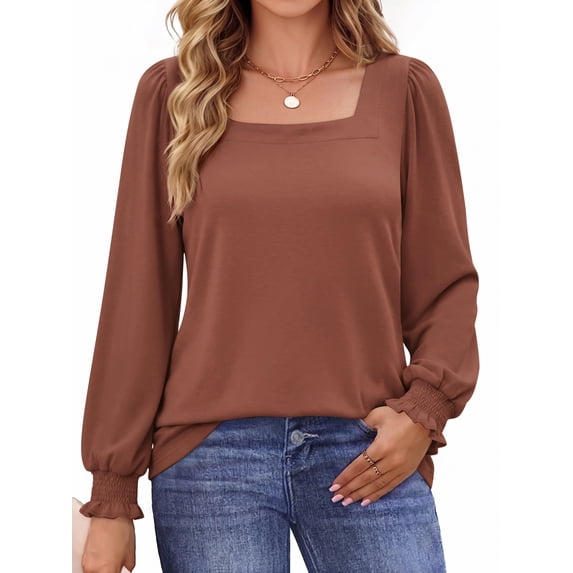 UVN Blouses for Women Square Neck Long Sleeve Shirts Dressy Casual Tunic Tops