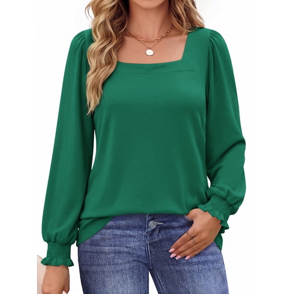 UVN Blouses for Women Square Neck Long Sleeve Shirts Dressy Casual Tunic Tops