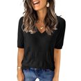 thumbnail image 1 of UVN Blouses for Women Summer Crochet Knit Tops Casual V Neck Short Sleeve Shirts, 1 of 9