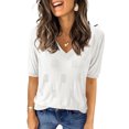thumbnail image 1 of UVN Blouses for Women Summer Crochet Knit Tops Casual V Neck Short Sleeve Shirts, 1 of 9