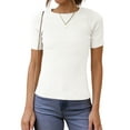 thumbnail image 1 of UVN Blouses for Women Summer Short Sleeve Crew Neck Tops Ribbed Knitted Slim Fit Basic Tees, 1 of 9