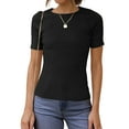 thumbnail image 1 of UVN Blouses for Women Summer Short Sleeve Crew Neck Tops Ribbed Knitted Slim Fit Basic Tees, 1 of 9