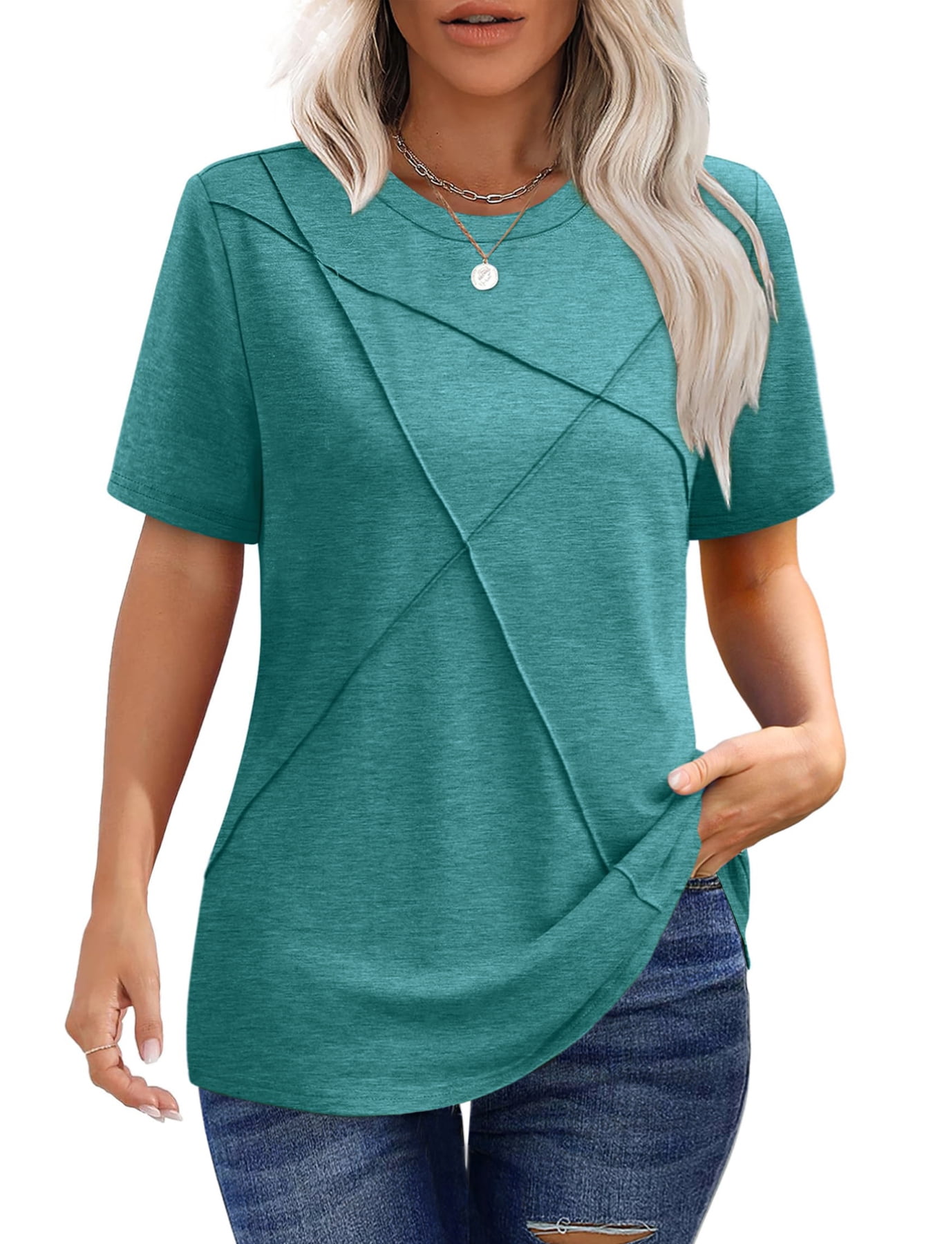UVN Blouses for Women Summer Short Sleeve Shirts Casual Crew Neck ...