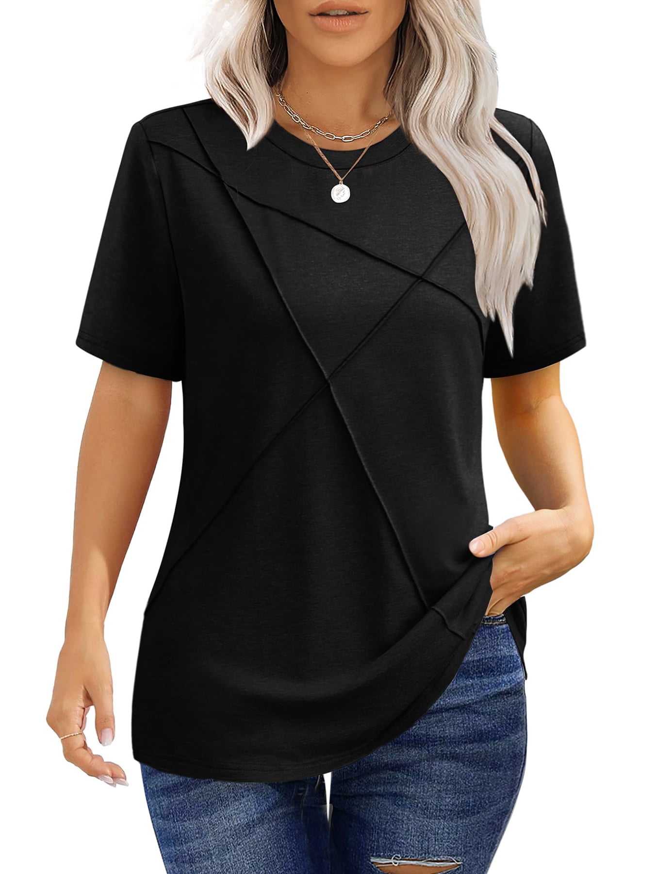 UVN Blouses for Women Summer Short Sleeve Shirts Casual Crew Neck ...