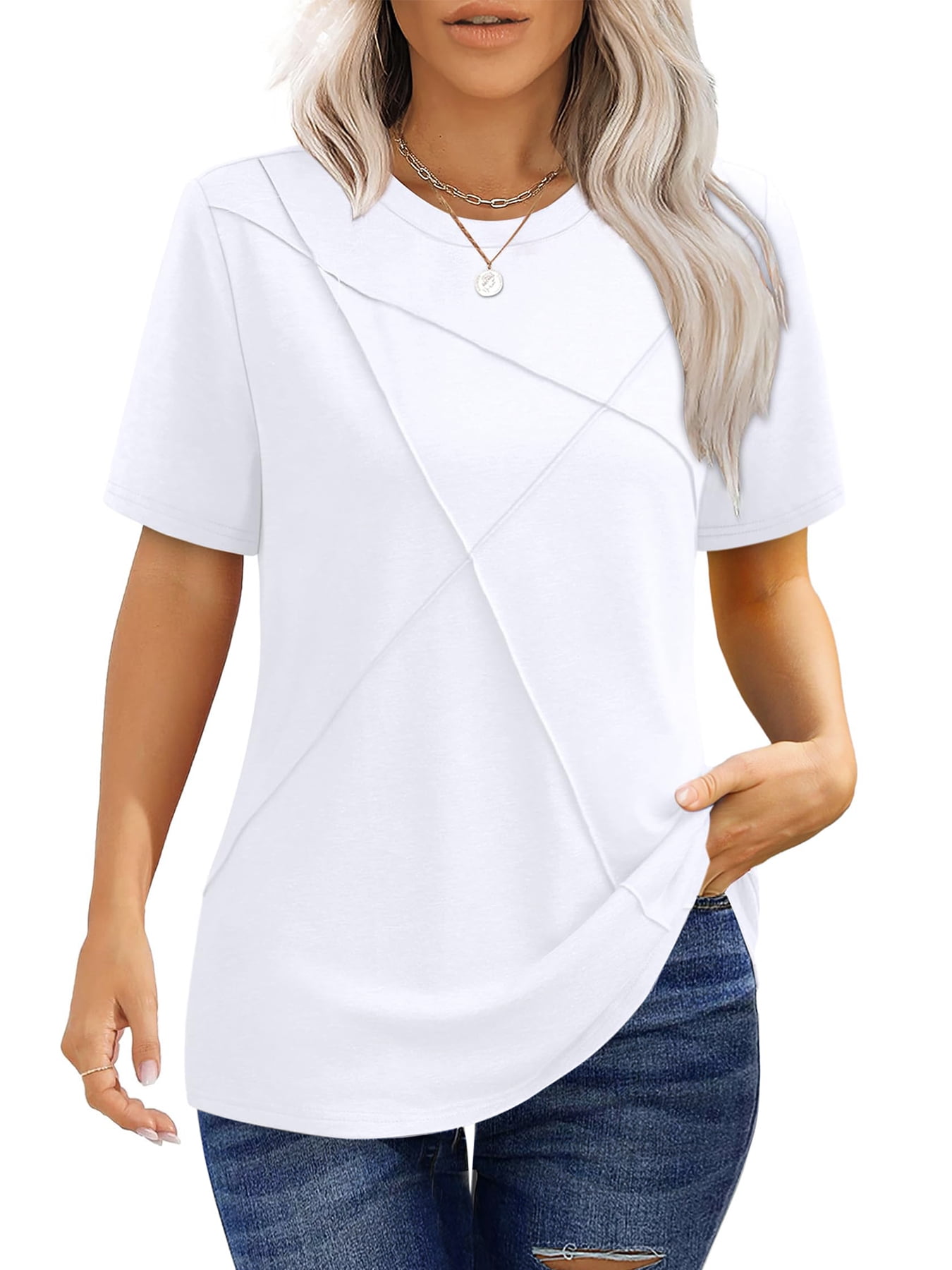 UVN Blouses for Women Summer Short Sleeve Shirts Casual Crew Neck ...