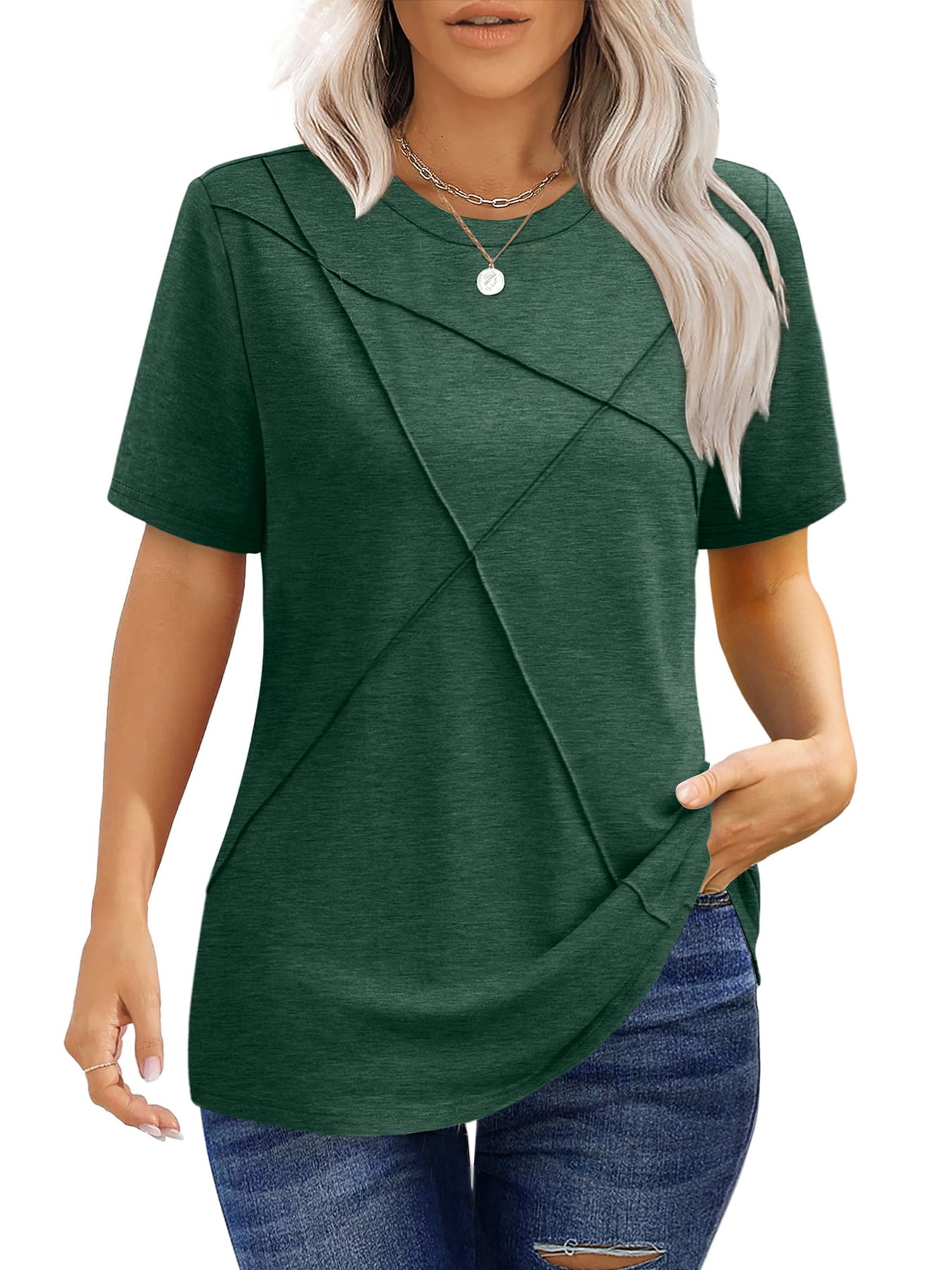 UVN Blouses for Women Summer Short Sleeve Shirts Casual Crew Neck ...