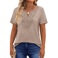 thumbnail image 1 of UVN Blouses for Women Summer Short Sleeve V Neck Lace Shirts Dressy Casual Boho Tunic Tops, 1 of 8