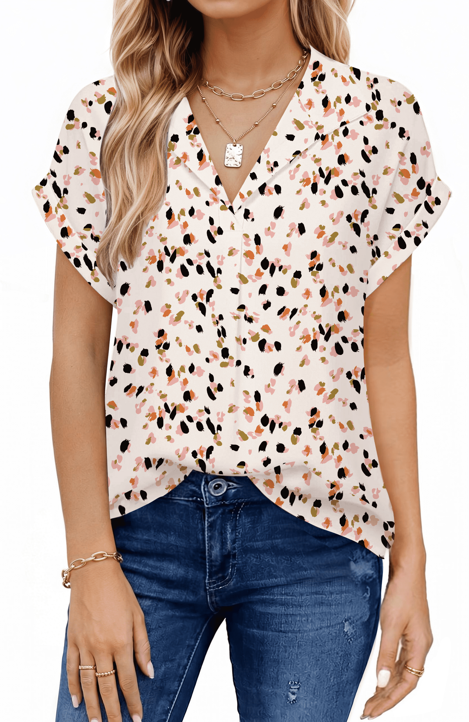UVN Blouses for Women Summer Short Sleeve Work Shirts Dressy Casual V ...