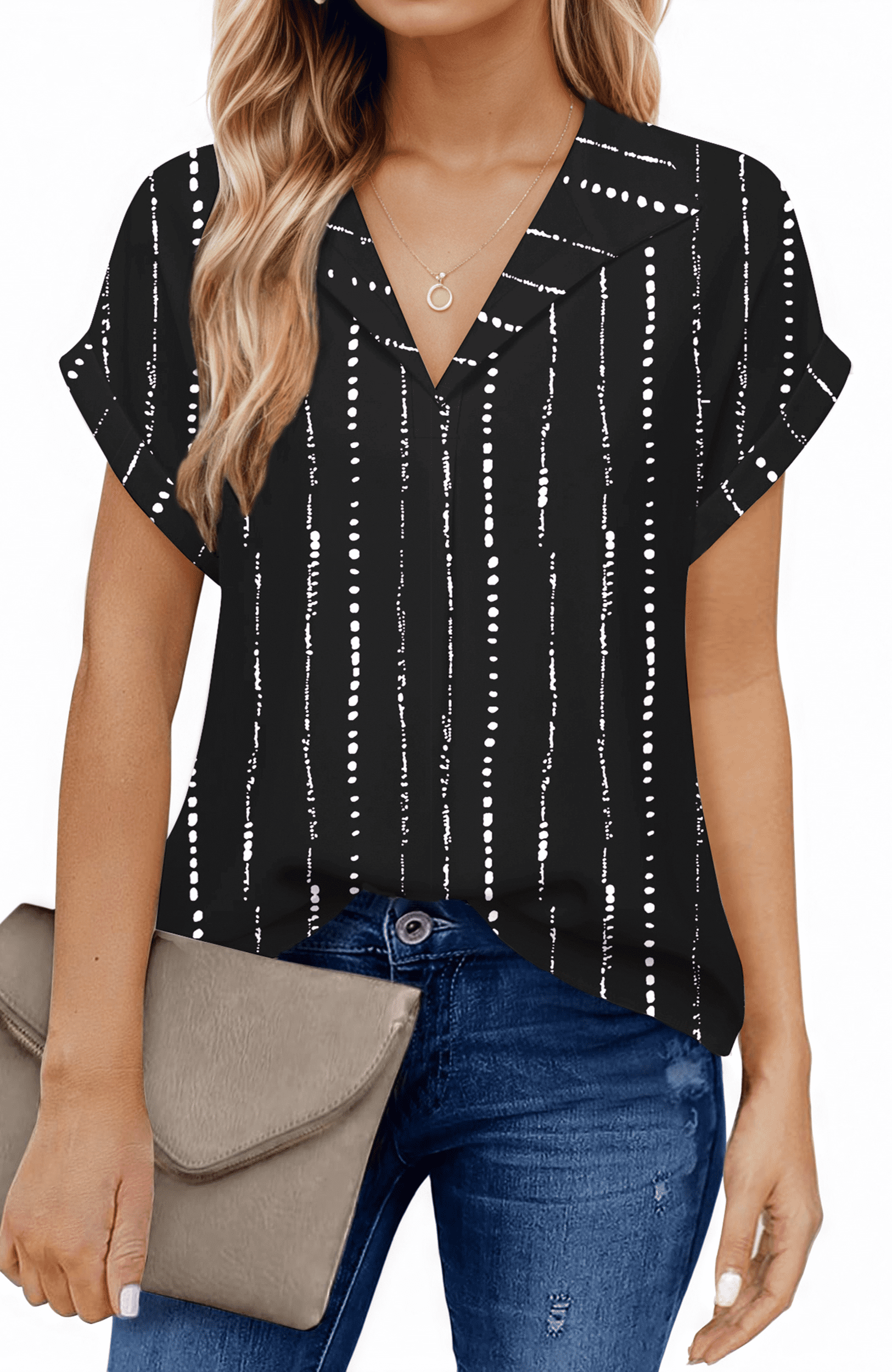 UVN Blouses for Women Summer Short Sleeve Work Shirts Dressy Casual V ...