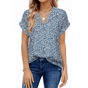 UVN Blouses for Women Summer Short Sleeve Work Shirts Dressy Casual V Neck Print Tops