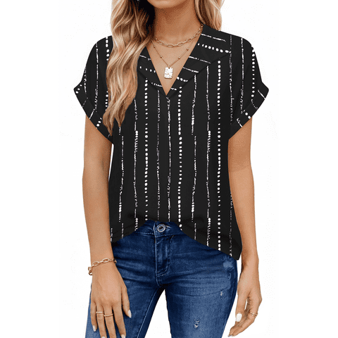 Blouses for Women Summer Short Sleeve Work Shirts Dressy Casual V Neck Print Tops