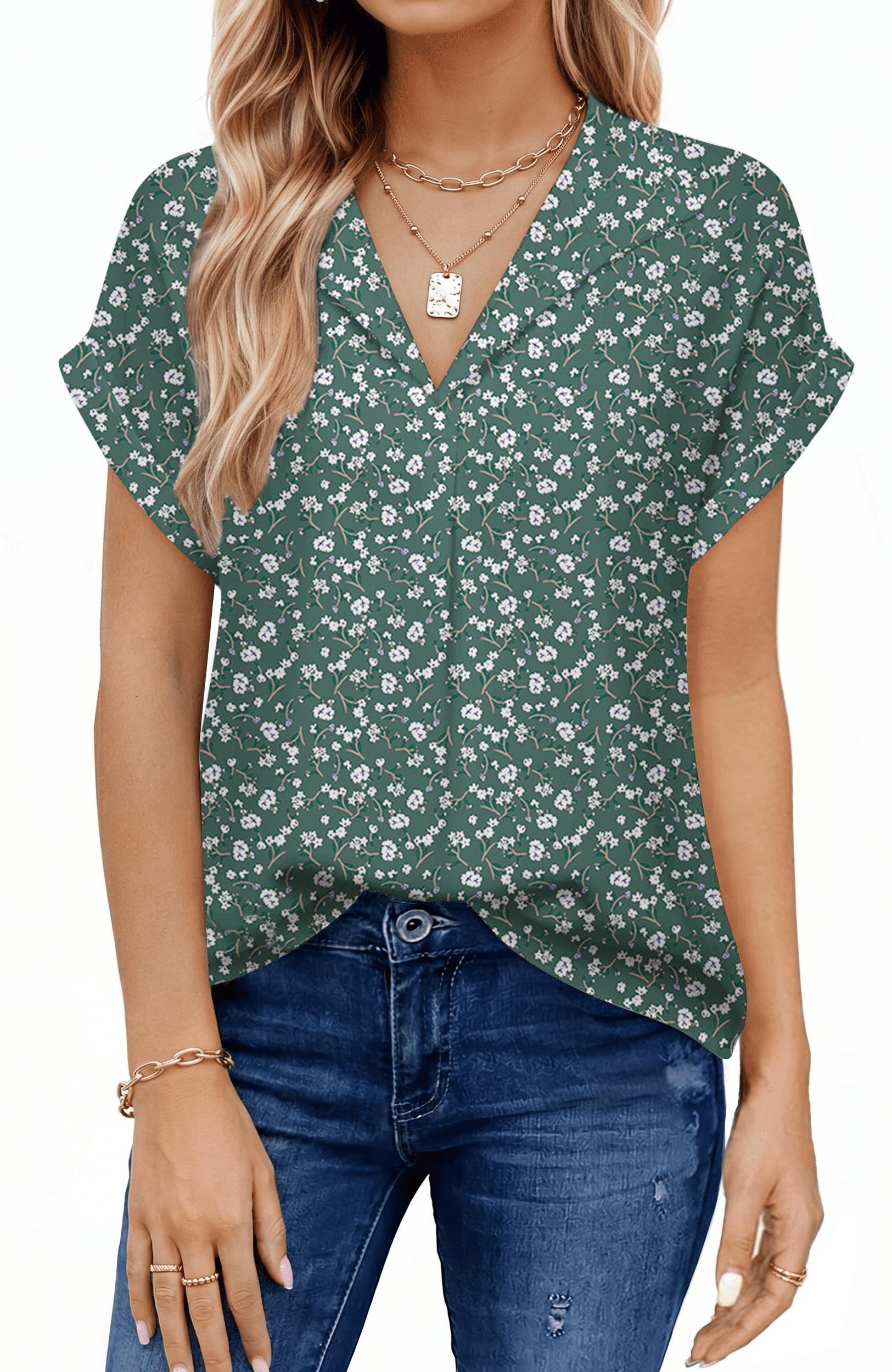 UVN Blouses for Women Summer Short Sleeve V Neck Print Tops - Walmart.com