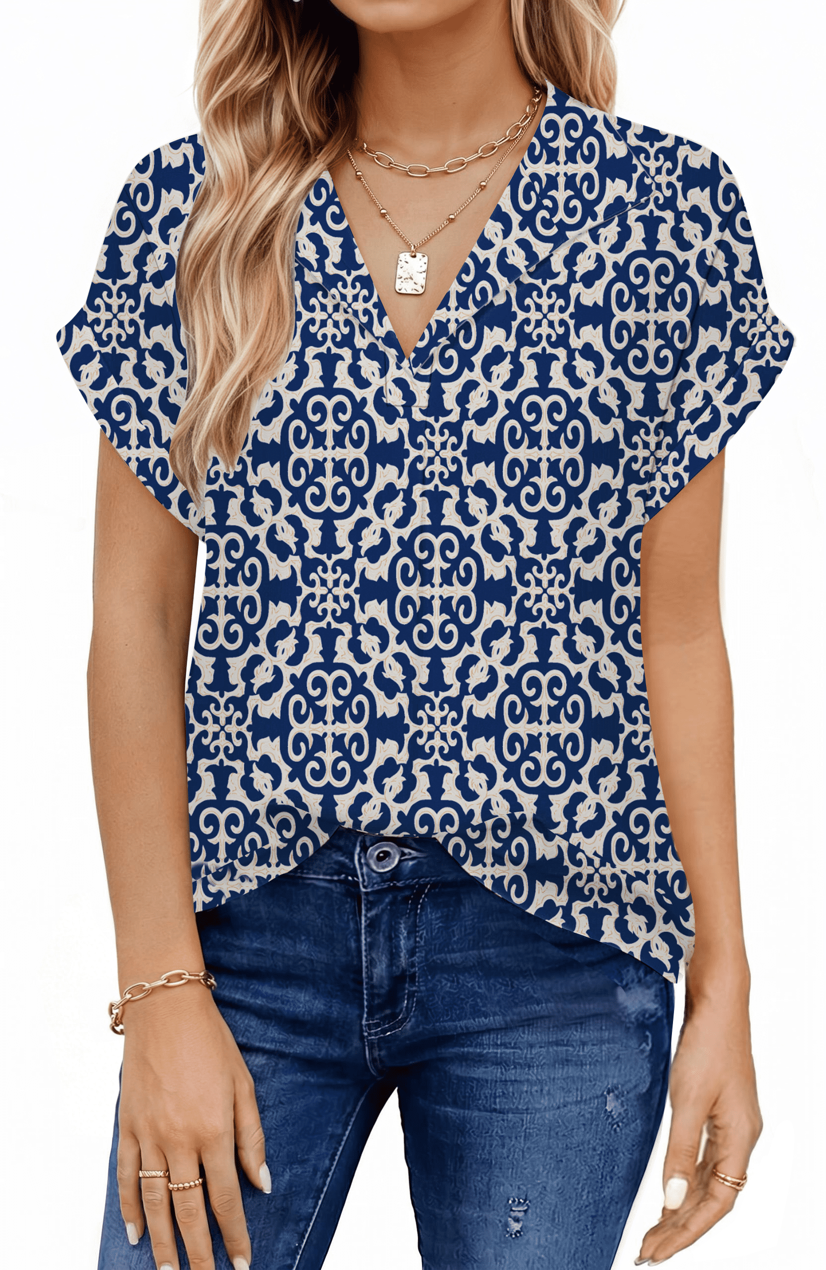 UVN Blouses for Women Summer Short Sleeve Work Shirts Dressy Casual V ...