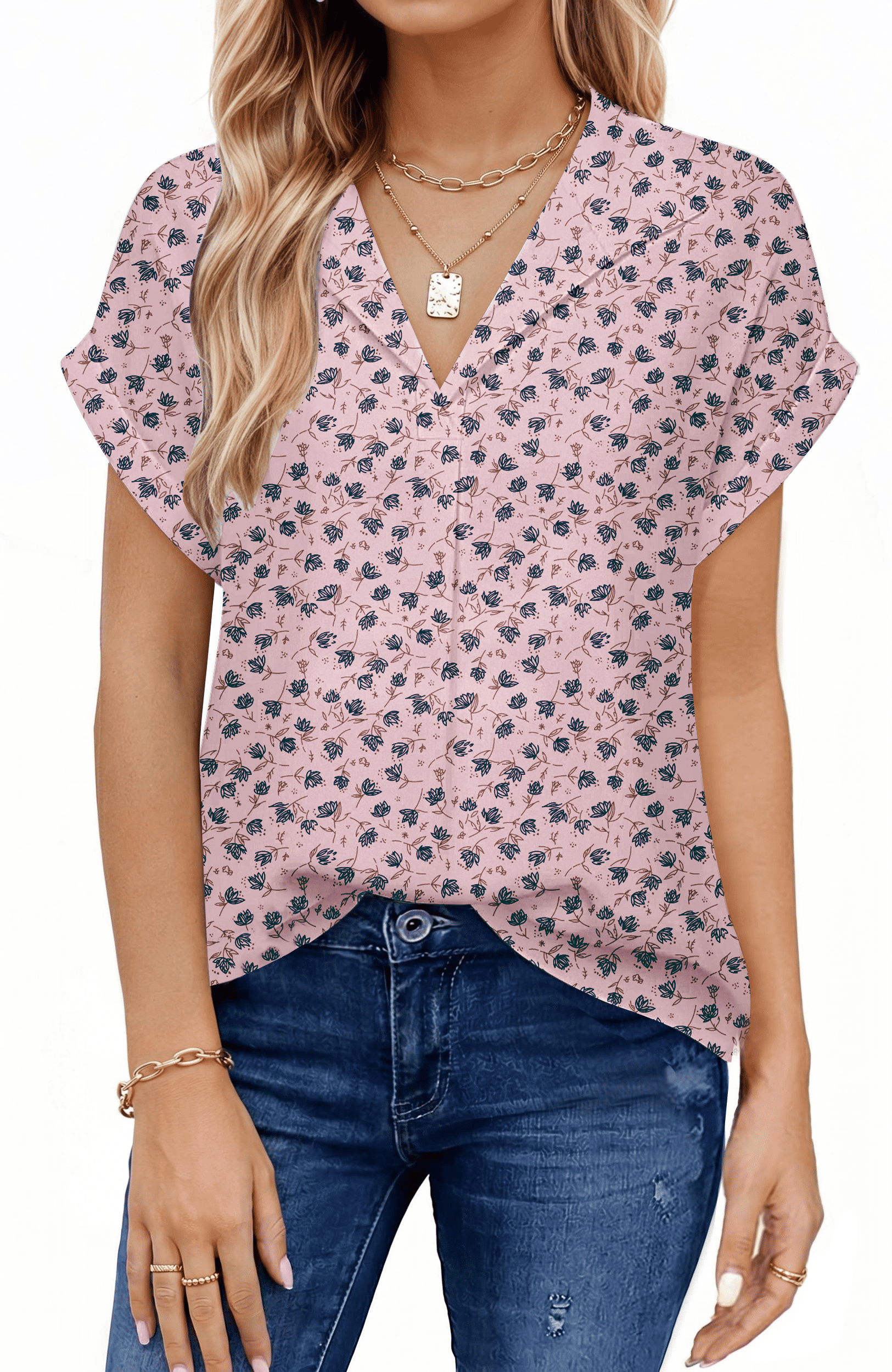 UVN Blouses for Women Summer Short Sleeve Work Shirts Dressy Casual V ...