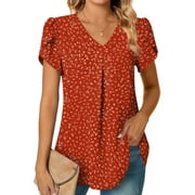 UVN Blouses for Women Summer V Neck Shirt Flowy Short Sleeve Tunic Tops
