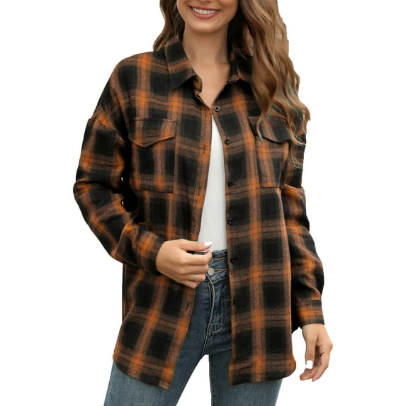 UVN Button Down Shirts for Women Plaid Tops Casual Long Sleeve Shirts With Pockets