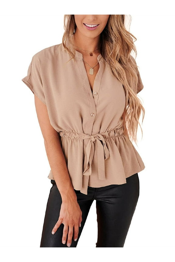 Button-down Blouses Women Casual Peplum Shirts Summer Dressy Chiffon Tunic Tops