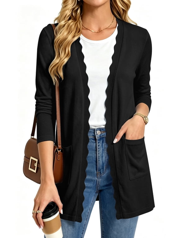 Cardigan Sweater for Women Fall Long Sleeve Open Front Tops Ladies Casual Lightweight Soft Knit Coats with Pockets