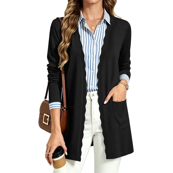 UVN Cardigan Sweater for Women Fall Long Sleeve Open Front Tops Ladies Casual Lightweight Soft Knit Coats with Pockets