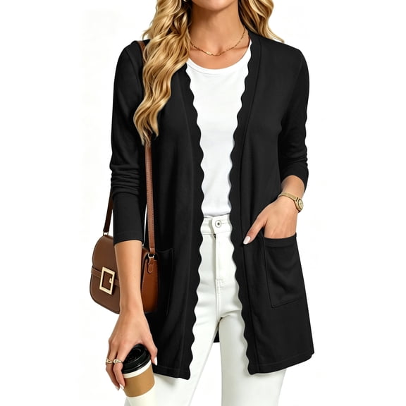 UVN Cardigan Sweater for Women Fall Long Sleeve Open Front Tops Ladies Casual Lightweight Soft Knit Coats with Pockets