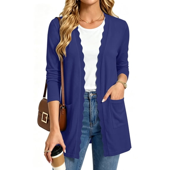 UVN Cardigan Sweater for Women Fall Long Sleeve Open Front Tops Ladies Casual Lightweight Soft Knit Coats with Pockets