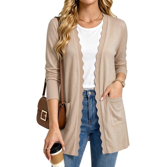 UVN Cardigan Sweater for Women Fall Long Sleeve Open Front Tops Ladies Casual Lightweight Soft Knit Coats with Pockets