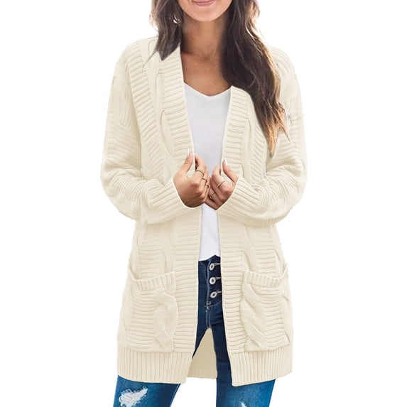 UVN Cardigans Sweaters for Women Cable Knit Sweater Jacket Open Front Coat with Pockets