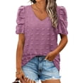 thumbnail image 1 of UVN Chiffon Blouse for Women Summer V Neck Shirt Casual Puff Sleeve Blouse Dressy Tops, 1 of 7