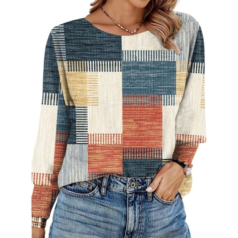 Crewneck Blouse for Women Fall Long Sleeve T-Shirts Casual Tees Ladies Loose Tops