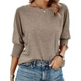 thumbnail image 1 of UVN Crewneck Blouse for Women Summer 3/4 Sleeve T-Shirts Casual Tees Ladies Loose Tops, 1 of 8