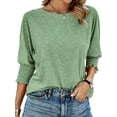 thumbnail image 1 of UVN Crewneck Blouse for Women Summer 3/4 Sleeve T-Shirts Casual Tees Ladies Loose Tops, 1 of 8