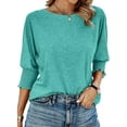 thumbnail image 1 of UVN Crewneck Blouse for Women Summer 3/4 Sleeve T-Shirts Casual Tees Ladies Loose Tops, 1 of 8