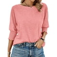 thumbnail image 1 of UVN Crewneck Blouse for Women Summer 3/4 Sleeve T-Shirts Casual Tees Ladies Loose Tops, 1 of 7