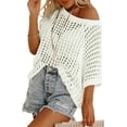 thumbnail image 1 of Shine Up Crochet Beach Coverups Women Swimsuits Summer Short Sleeve Blouses Knit Hollow Out Tops, 1 of 5