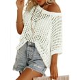 thumbnail image 1 of UVN Crochet Beach Coverups Women Swimsuits Summer Short Sleeve Blouses Knit Hollow Out Tops, 1 of 4