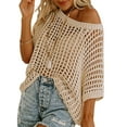 thumbnail image 1 of UVN Crochet Beach Coverups Women Swimsuits Summer Short Sleeve Blouses Knit Hollow Out Tops, 1 of 5