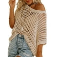 thumbnail image 1 of UVN Crochet Beach Coverups Women Swimsuits Summer Short Sleeve Blouses Knit Hollow Out Tops, 1 of 5