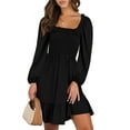 thumbnail image 1 of UVN Dresses for Women Casual Long Sleeve Square Neck Dress Ruffle Pleated Flowy Midi Dress, 1 of 10
