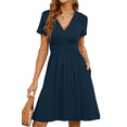 thumbnail image 1 of UVN Dresses for Women Deep V Neck Short Sleeve Summer Sundress Midi Party dress with Pocket, 1 of 9