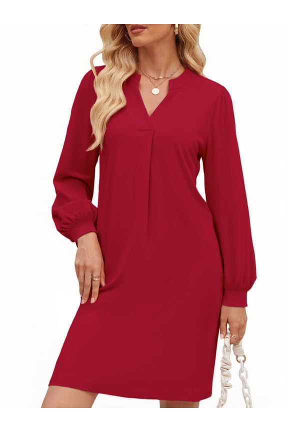 Dresses for Women Long Sleeve V Neck Dress Fall Casual Midi Dress