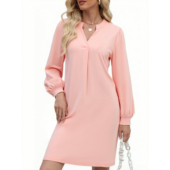 UVN Dresses for Women Long Sleeve V Neck Dress Fall Casual Midi Dress